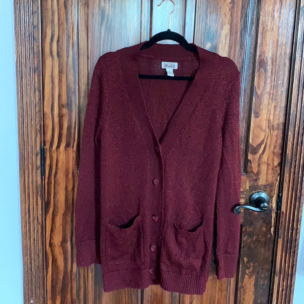 Burgundy knit cardigan